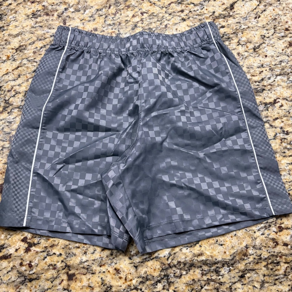 NEW DSG Boys Woven Soccer Shorts Gray Checkered Athletic Fit Size Large 14-16 ws